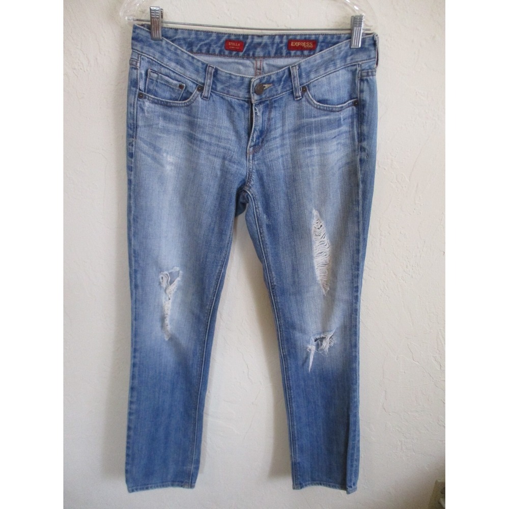 Express Jeans Stella Size 8 Blue Denim Distressed Skinny Low Rise